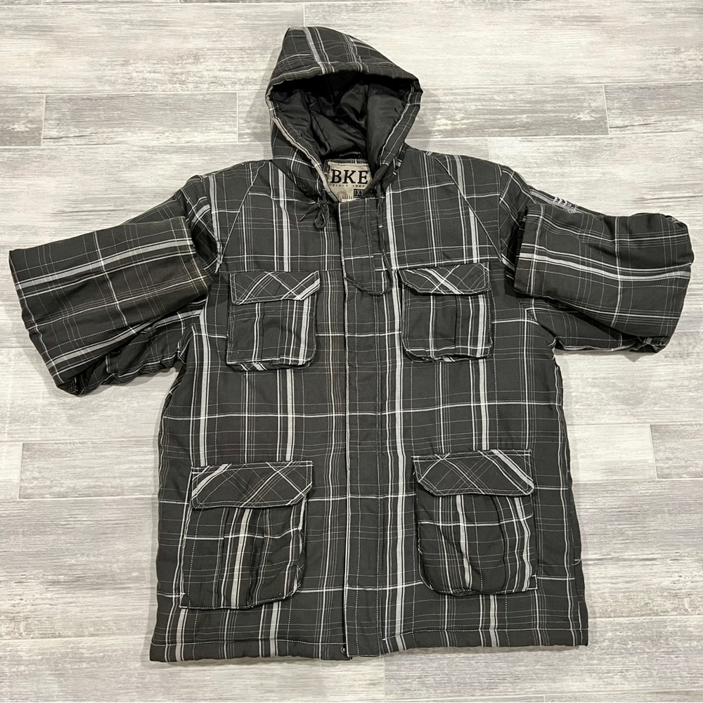 BKE Penniston Park Jacket Mens Plaid Thick Heavy Coat Hooded Athletic Fit XXL